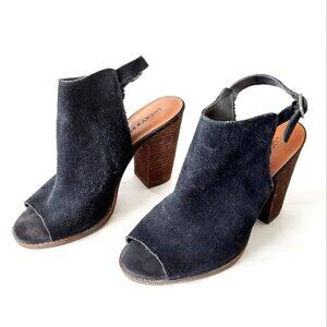 Lucky Brand Women Sandals Size 7.5 Black Open Slingback Peep Toe Comfy Booties